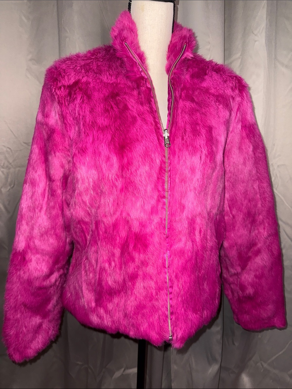 Wilson's Women’s Bright Pink Rabbit Fur Zip-Front Jacket